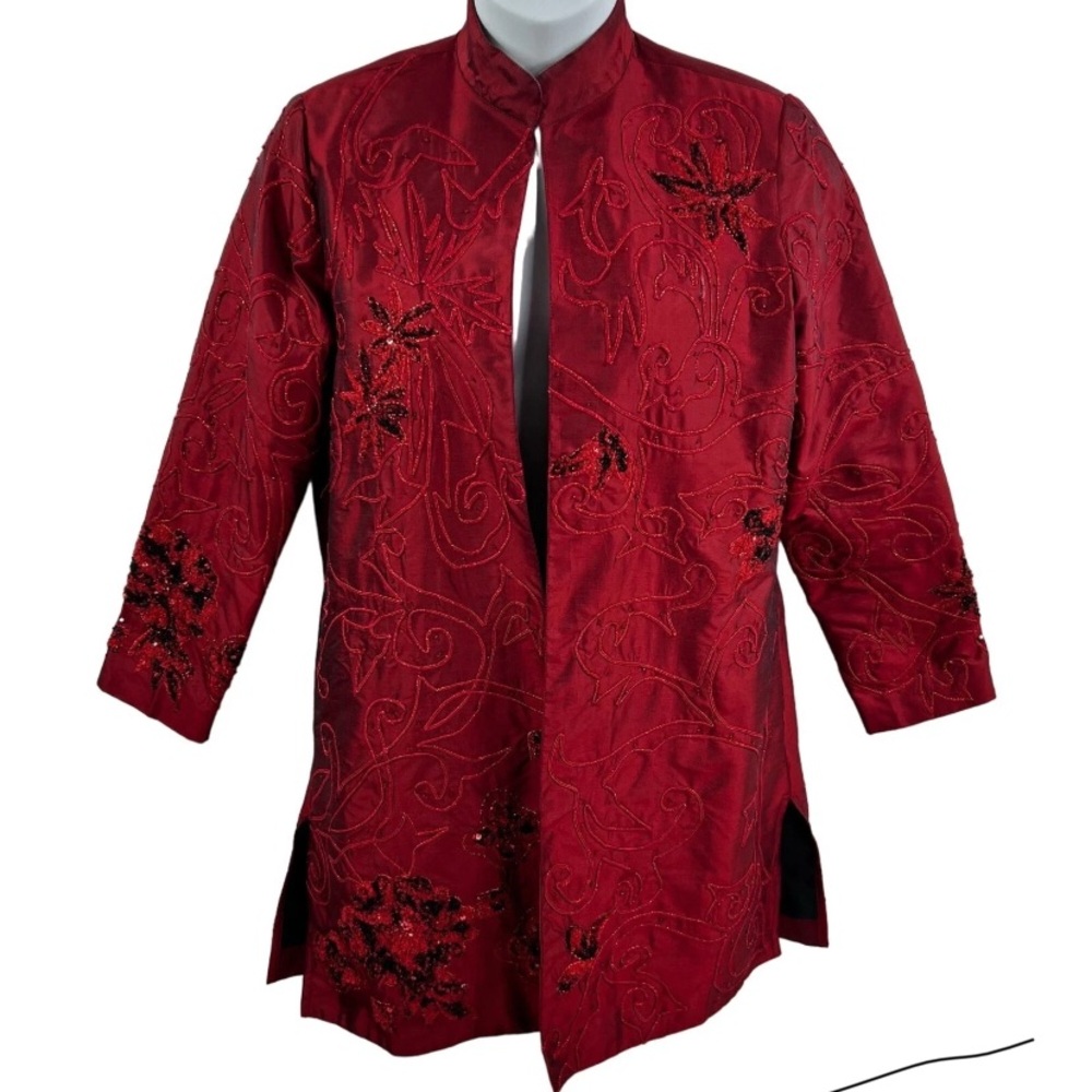 Chic Red Embroidered Women's Blazer